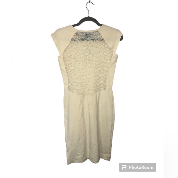 French Connection Women’s Dress Back Lace Inset Cap Sleeve Cream Color - Picture 2 of 10